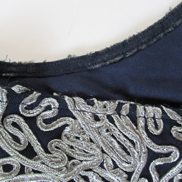 Js Collection Silver Embroidered Short Sleeve Boat Neck Sheath Cocktail Dress - Picture 12 of 13